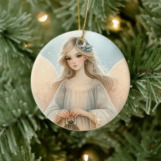 Celestial Winter Angel Lantern of Grace Keramisch Ornament (Boom)
