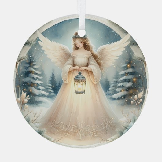 Celestial Winter Angel Lantern of Hope Glas Ornament (Achterkant)