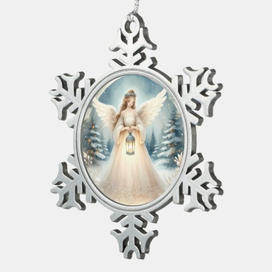 Celestial Winter Angel Lantern of Hope Tin Sneeuwvlok Ornament (Rechts)