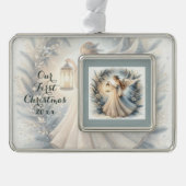 Celestial Winter Angel Lantern of Peace Verzilverd Kader Ornament (Voorkant)