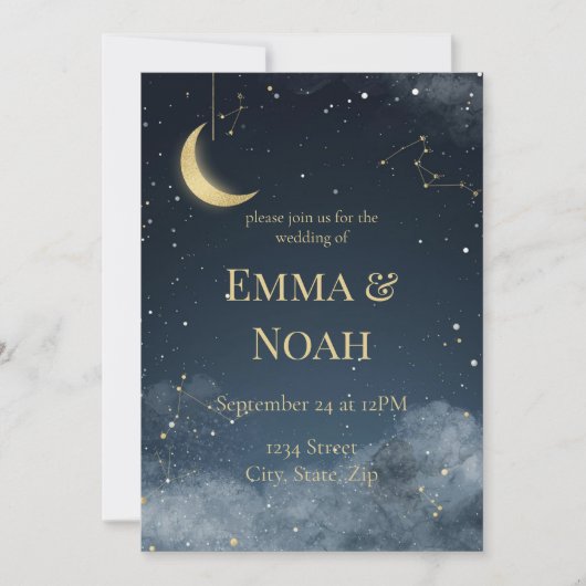 Celestial Winter Wedding Invitation | Navy & Gold (Devant)