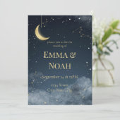Celestial Winter Wedding Invitation | Navy & Gold (Debout devant)