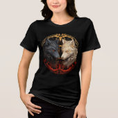 Celestial Wolves – Gold & Fire Spirit Design Tri-Blend Shirt (Voorkant)