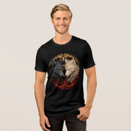 Celestial Wolves – Gold & Fire Spirit Design Tri-Blend Shirt