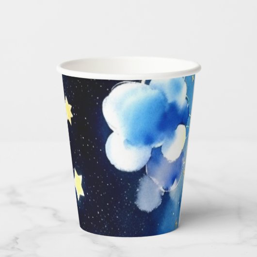 Celestial Wonders: Moon and Stars Boy Baby shower Papieren Bekers (Achterkant)