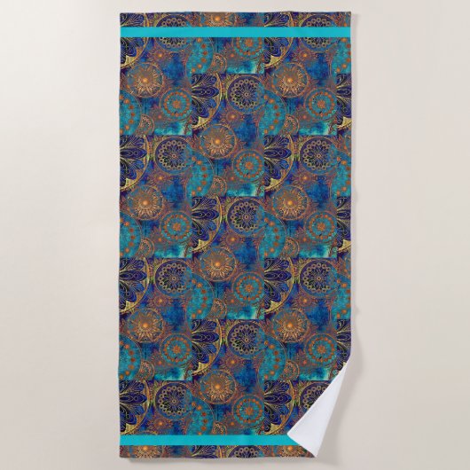 Celestial XTR Grote Badhanddoek Blauw Aqua Gold (Voorkant)