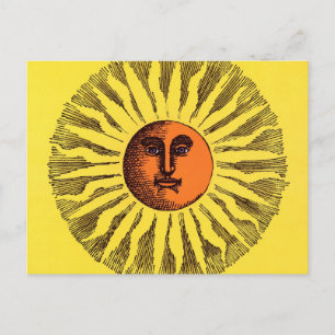  Celestial Yellow glimlachend Happy Hippie Sun Briefkaart