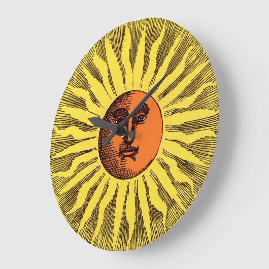 Celestial Yellow glimlachend Happy Hippie Sun Grote Klok (Hoek)