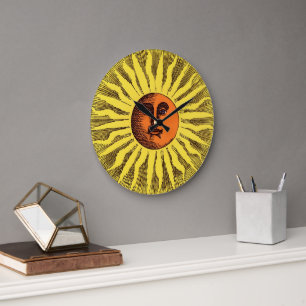  Celestial Yellow glimlachend Happy Hippie Sun Grote Klok