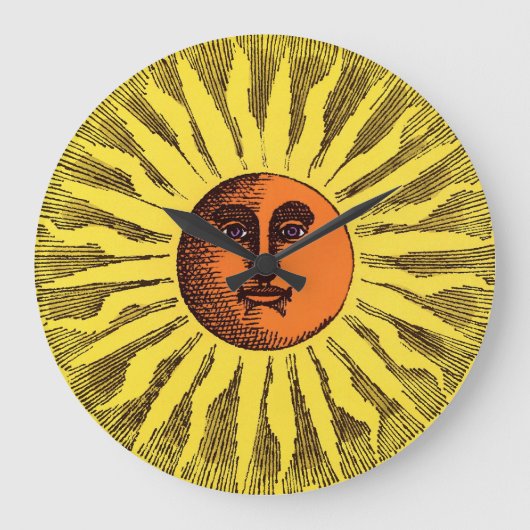 Celestial Yellow glimlachend Happy Hippie Sun Grote Klok (Voorkant)