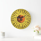 Celestial Yellow glimlachend Happy Hippie Sun Grote Klok (Huis)
