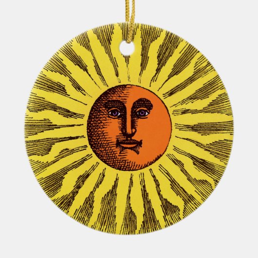 Celestial Yellow glimlachend Happy Hippie Sun Keramisch Ornament (Voorkant)