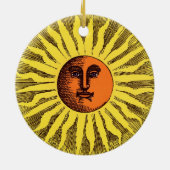 Celestial Yellow glimlachend Happy Hippie Sun Keramisch Ornament (Achterkant)