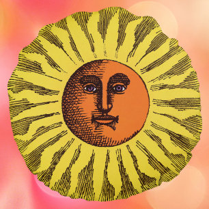 Celestial Yellow glimlachend Happy Hippie Sun Rond Kussen