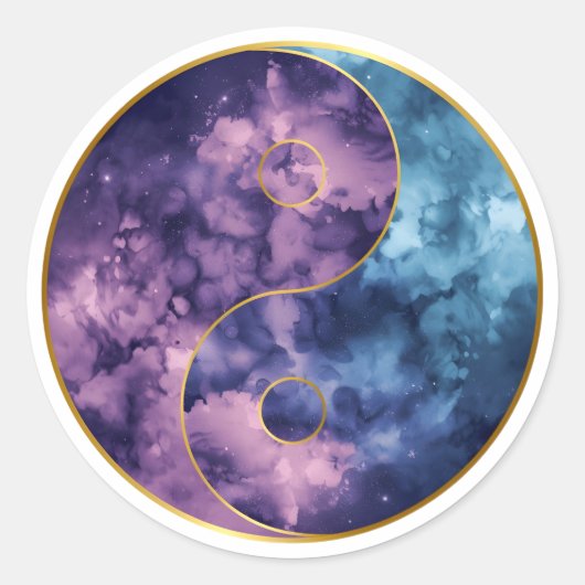 Celestial Yin‑Yang Cosmic Balance Ronde Sticker (Voorkant)