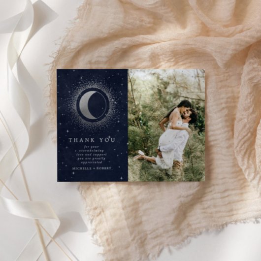 Celestial zilver twee foto bruiloft dank u kaart