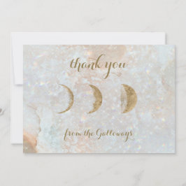 Celestial Zodiac Moon Blue Gold Typography Wedding Bedankkaart