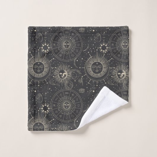 Celestial Zodiac Sun Moon Stars Pattern Bad Handdoek (Wasdoekje)