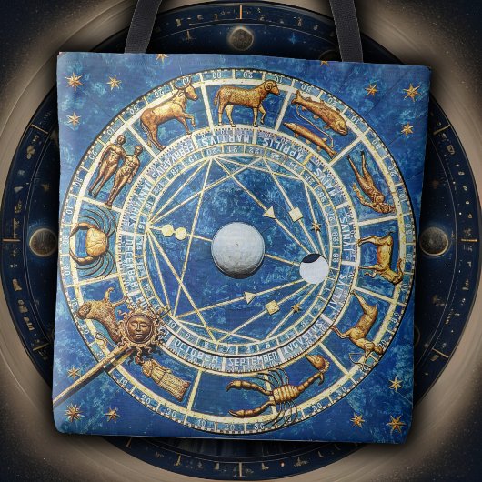 Celestial Zodiac Wheel Astrologie Blauw Goud Draagtas