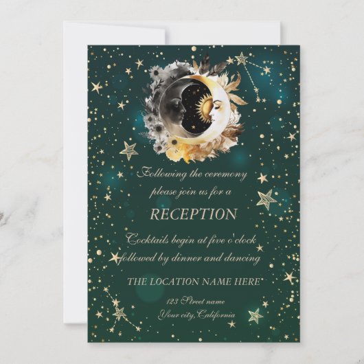 Celestial zon en maan bloemen sterren groen kaart (Voorkant)