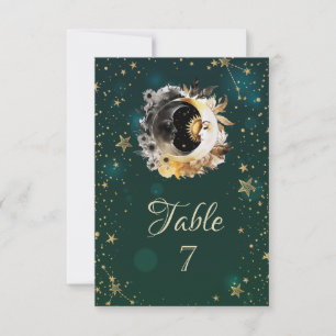 Celestial zon en maan bloemen sterren groen kaart