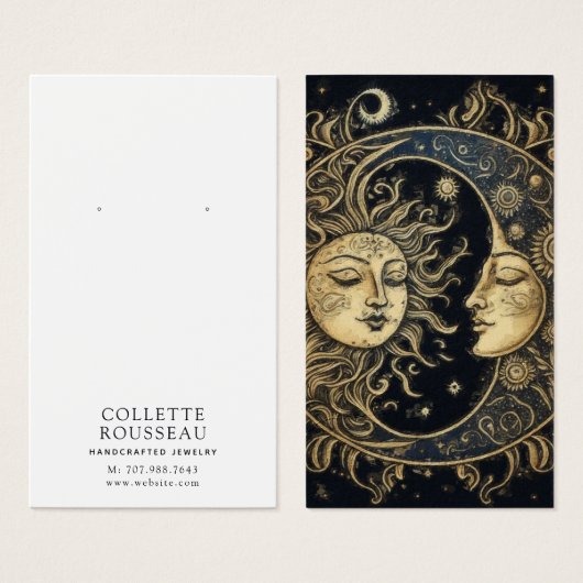 Celestial Zon Maan Oorbel Sieraden Display Visitekaartje (Voorkant /achterkant)