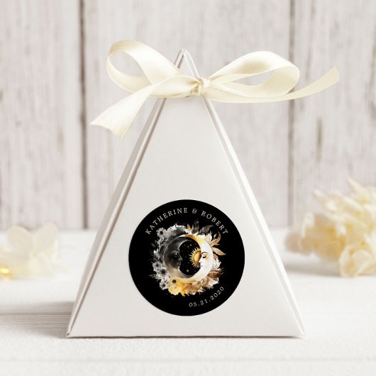 Celestial Zwart Goud Duality Maan Envelope Seal Ronde Sticker