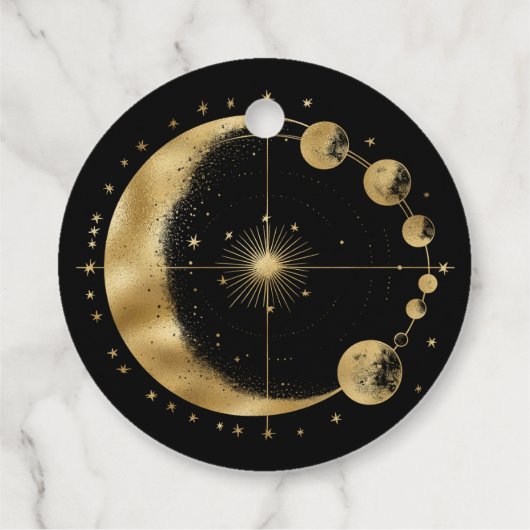 Celestial Zwart Goud Maan Phases Bruiloft Dank u Bedankjes Labels (Achterkant)