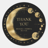 Celestial Zwart Goud Maan Phases Bruiloft Dank u Ronde Sticker (Voorkant)
