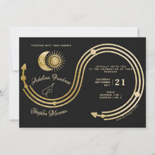 Celestial Zwart Goud Zon Maan Crest RSVP QR Code Kaart