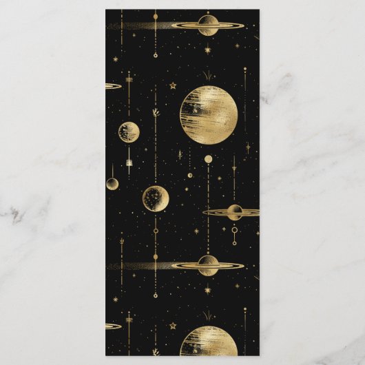 Celestial zwart gouden halve maan fasen bruiloft menu (Achterkant)