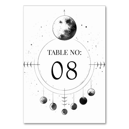 Celestial zwart wit maan fasen bruiloft kaart (Achterkant)