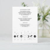 Celestial zwart witte halve maan fasen bruiloft informatiekaartje (Staand voorkant)