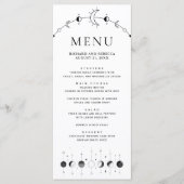 Celestial zwart witte halve maan fasen bruiloft menu (Voorkant)