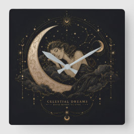Celestiale Droom Luxe Maan & Sterren Wandklok Vierkante Klok