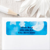 Celestiale gloeiende sterren & moonblauw hemel etiket (Insitu)