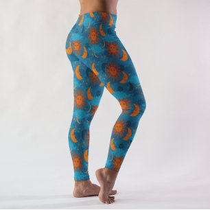 Celestiale sterren Sun Moon Clouds Night Sky Blue Leggings
