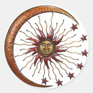 CELESTISCHE ZON MOON EN STARS ABSTRACT RONDE STICKER
