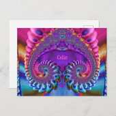 CELIA ~ Carte postale brillante 3D rose bleu viole (Devant / Derrière)