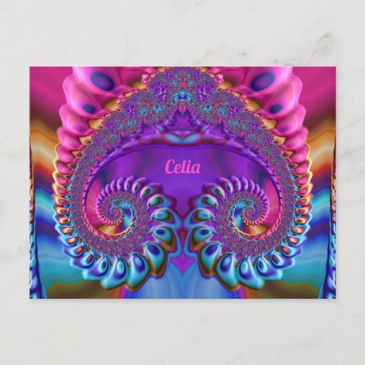 CELIA ~ Carte postale brillante 3D rose bleu viole (Devant)