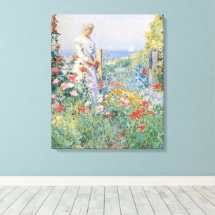 Celia Thaxter in haar tuin door Childe Hassam Canvas Afdruk