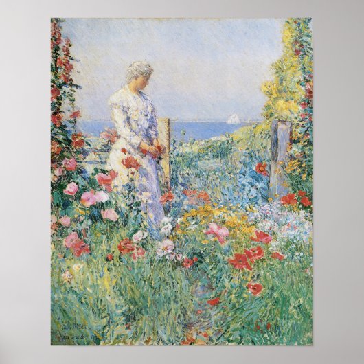 Celia Thaxter in haar tuin door Childe Hassam Poster (Voorkant)