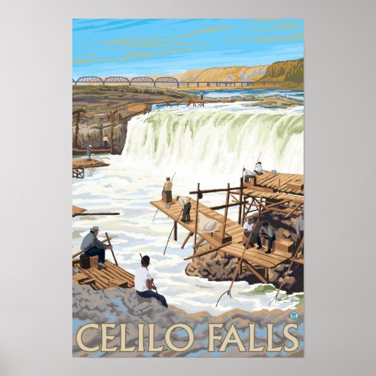Celilo Herfsten Vist Vintage Travel Poster (Voorkant)