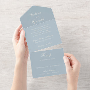 Celine Muted Blue Elegant Wedding All In One Uitnodiging