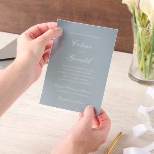 Celine Muted Blue Elegant Wedding Vellum Uitnodigingen