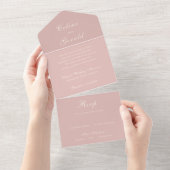 Celine Roze Elegante bruiloft All In One Uitnodiging (Afscheurbaar)