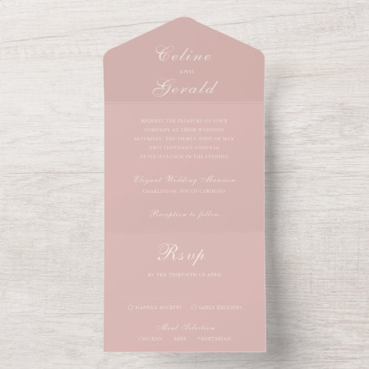 Celine Roze Elegante bruiloft All In One Uitnodiging (Binnen)