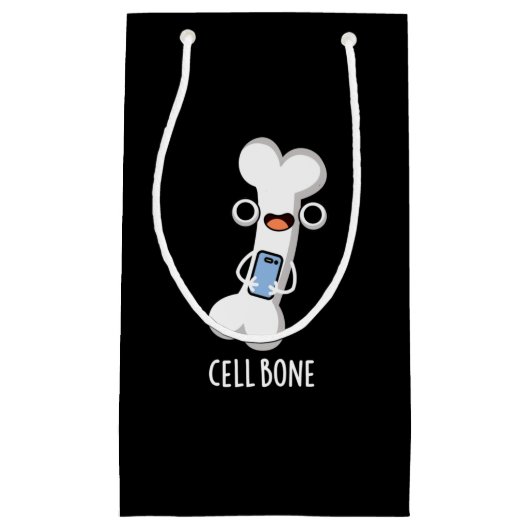 Cell Bone Funny Cell Phone Pun Dark BG Klein Cadeauzakje (Voorkant)