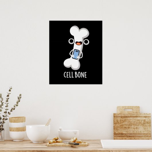 Cell Bone Funny Cell Phone Pun Dark BG Poster (Keuken)