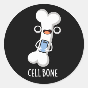 Cell Bone Funny Cell Phone Pun Dark BG Ronde Sticker